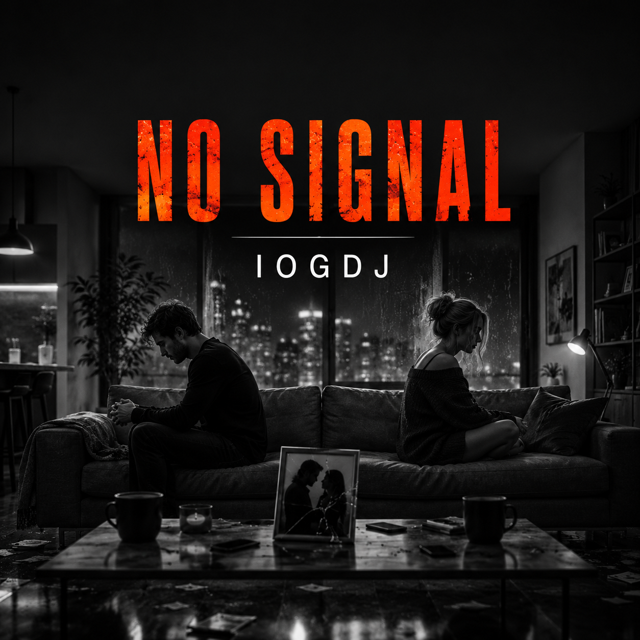 No Signal artwork: two people sitting apart on a couch